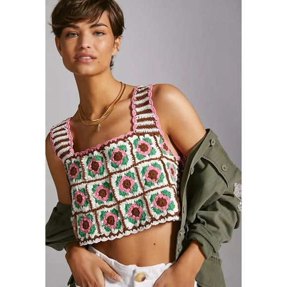 Anthropologie Tops - ANTHROPOLOGIE | 100% Cotton Reversible Floral Crochet Tank | NWT